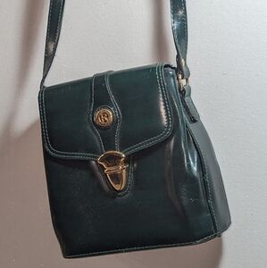 Vintage Romano Italy Crossbody Purse Green With Gold Accents Satchel Top Handle
